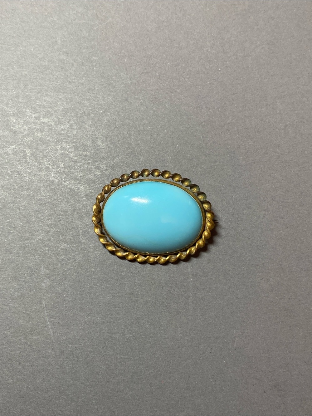 Antique Robin egg blue glass gold c clasp brooch pin
